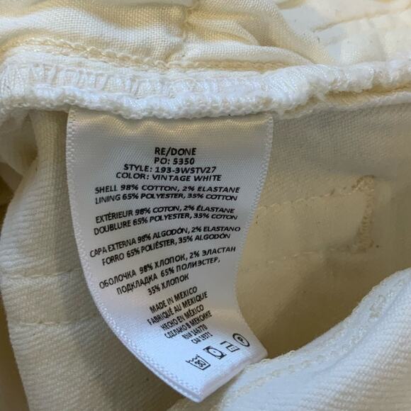 Re/Done Vintage White 70's Stovepipe Straight Jeans Raw Ankle sz 30 EUC - Picture 4 of 6